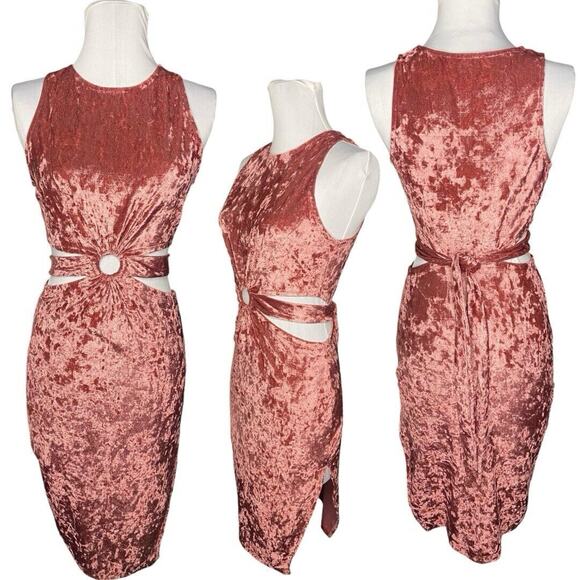 Crushed Velvet Bodycon Dress Medium Balletcore Prom Glam Coquette Cocktail Party - Picture 1 of 6